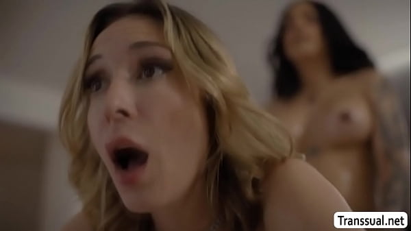 Smart oil seller seduces her shemale customer to buy her oil products and fucks her pussy too.She starts massaging her customers tits until she gets horny and she then throats her shecock and lets her fuck her oily pussy so hard. 