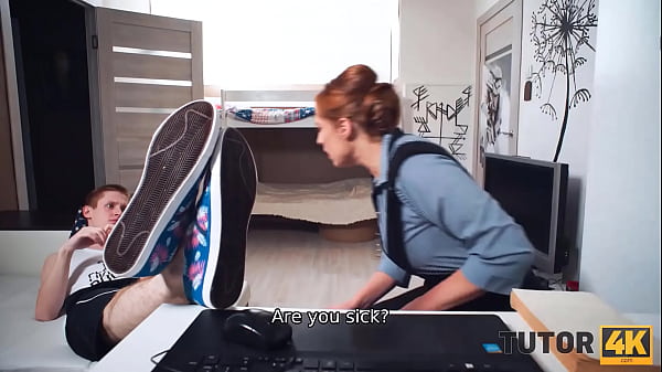 Tutor4k stud lies down on the floor and tutor sucks cock before sex