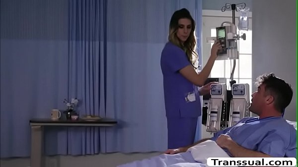 Busty TS nurse decides to have a look at one more patient before leaving the hospital.But her patient requests a leg massage and after that,he pulls out his cock and lets the TS nurse throat it.In return he licks her ass and he then fucks it so hard. 