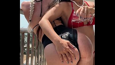 Too hot day and glass of water for her sweet ass