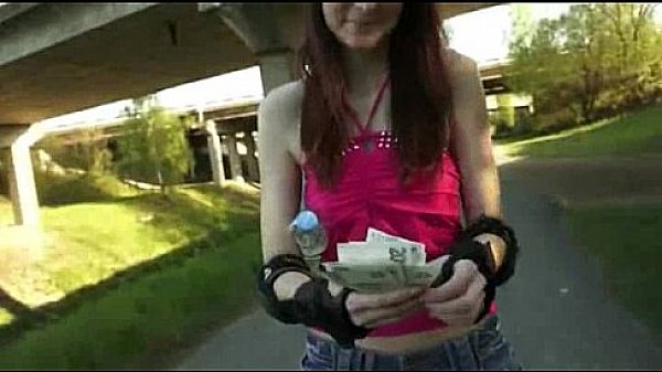 Katie in rollerskates slammed with pervert stranger for some money 