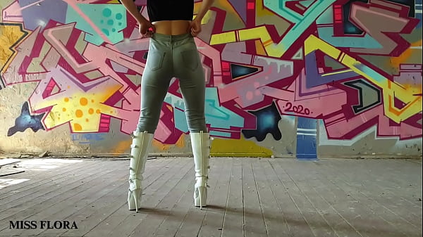 Walking and teasing in my white boots 