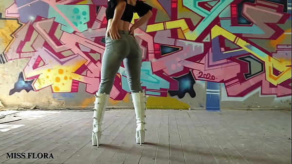 Walking and teasing in my white boots 