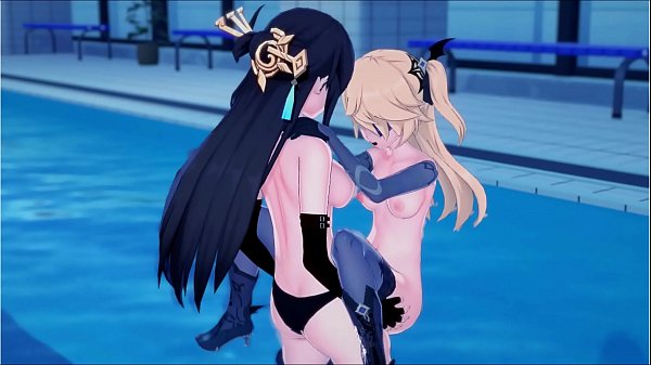 Genshin Impact - Beidou fucks_Fischl at_the pool with a strapon.