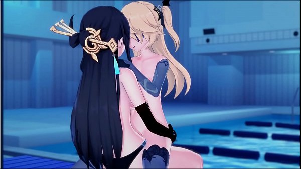 Play MP4 - Genshin Impact - Beidou fucks Fischl at the pool with a strapon&period;