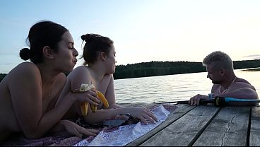 SUP instructor fucks two horny girls right next to the lake 