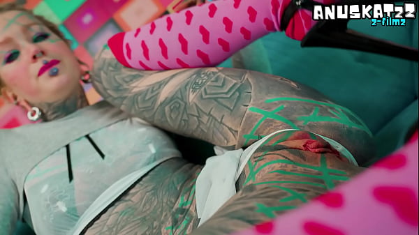 Anal solo for skinny tattoows girl dildos and fuck her tiny butthole 