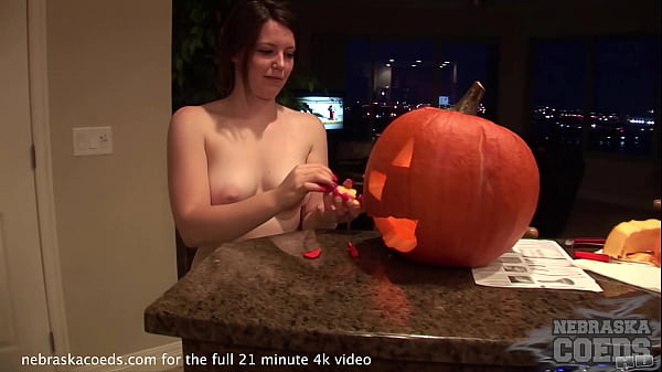 hot teen babe carving a pumpkin jack o lantern forhalloween then_fucking_it
