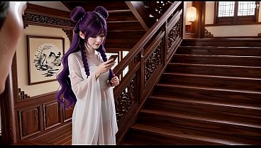 The purple-haired girl with two ponytails, with extremely smooth animation. Episode 2 AI-generated