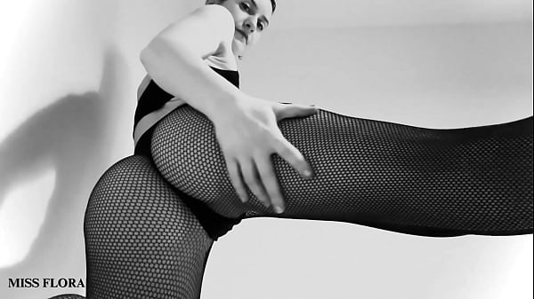 Fishnet tights ass and feet tease in black and white 