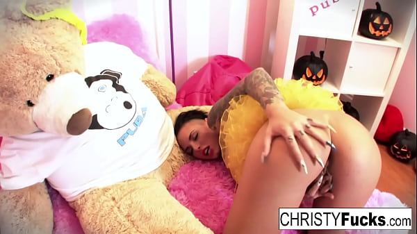 Hot Christy Mack dresses up for Halloween_then plays_with herself