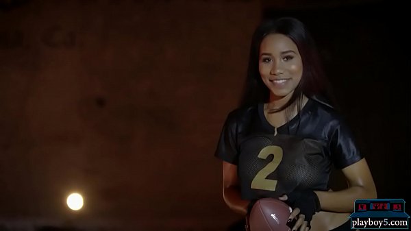 Sexy black teen doing a tough pre_season gym_workout