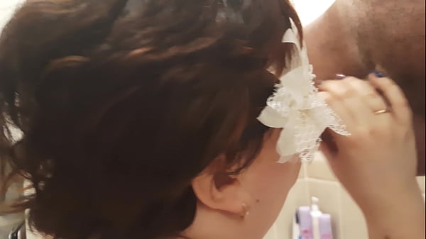 Short-haired curvy slut sucks cock like a pro inthe shower, swallows allthe cum