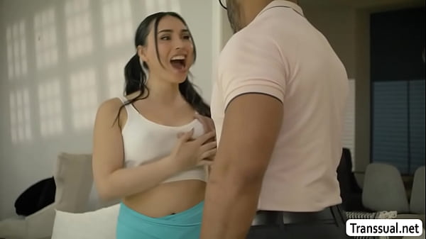 Black Stepdad Dillon Diaz gives his gorgeous TS stepdaughter Ember Fiera a passionate blowjob on the bed 