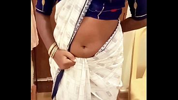 Desi Indian Tamil Wife Renu Panties Body Show &amp_ Slow Saree Dressing Tease to Roommate Bestie!