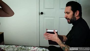 Even god cant help me withstand this horny teen seducing eliza eves sits on top of her priest and kisses blonde lets him fuck her