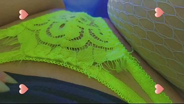 Naughty And Horny Babygirl Wearing Neon Lingerie While Touching Herself To Pleasure thumbnail