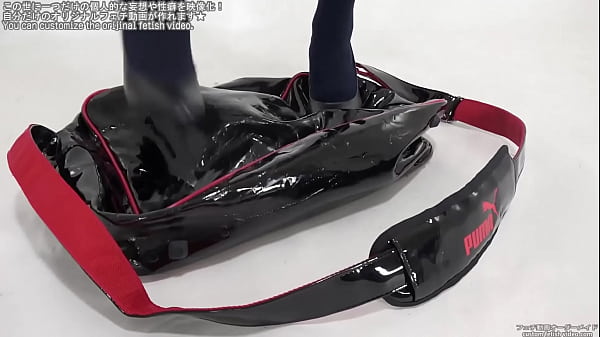 A woman steps on an enamel b. with shoes and breaks it 