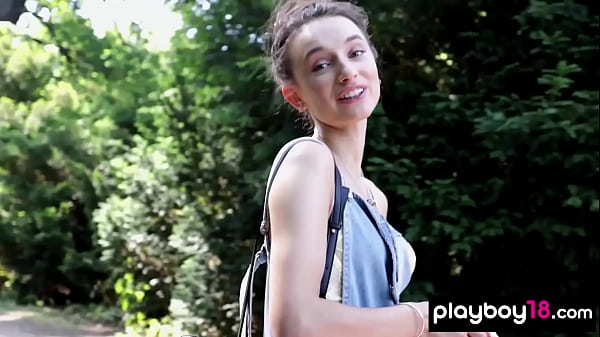 Amazing babe with massive tits stripping in nature 