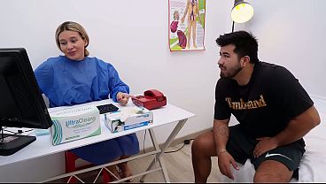 Sexy patient requires a deep throat examination from this horny doctor Karen Sleent