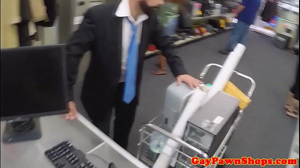 Hairy pawning hunk fucking broker in pawnshop