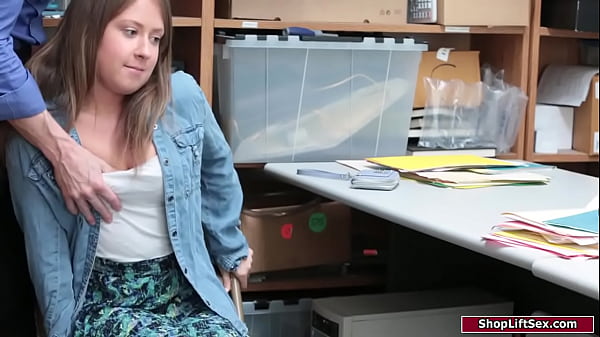 Brunette girl is caught shoplifting and the officer punishes her.He gropes her small tits and dominates her to give him a bj.Then he bangs her pussy 