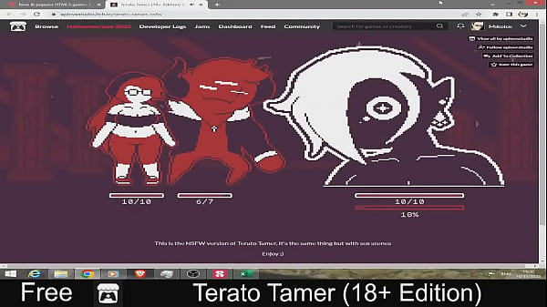 Terato tamer free game itchio simulation 2d adult monsters pixel art turn based combat