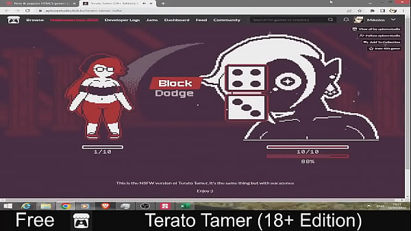 Terato tamer free game itchio simulation 2d adult monsters pixel art turn based combat