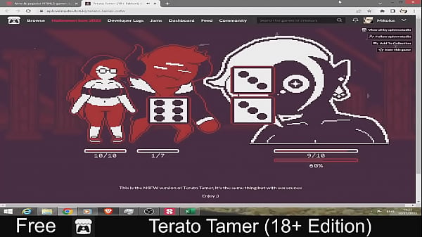 Terato tamer free game itchio simulation 2d adult monsters pixel art turn based combat 
