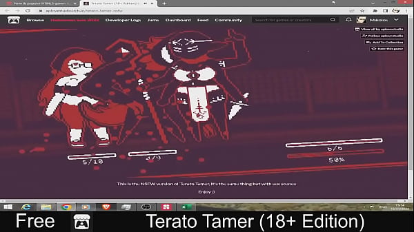 Terato tamer free game itchio simulation 2d adult monsters pixel art turn based combat 