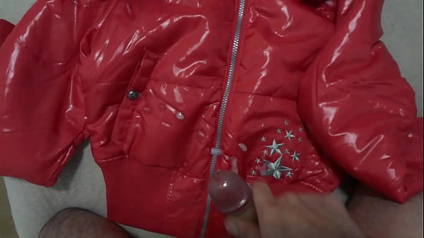 Cum on my girlfriend's shiny nylon jacket