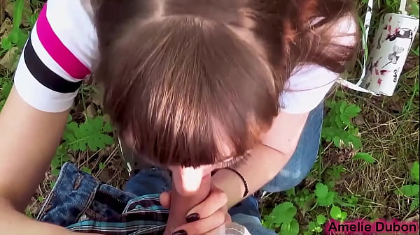 Girlfriend Public Blowjob Cock Student in theWood - Oral Creampie