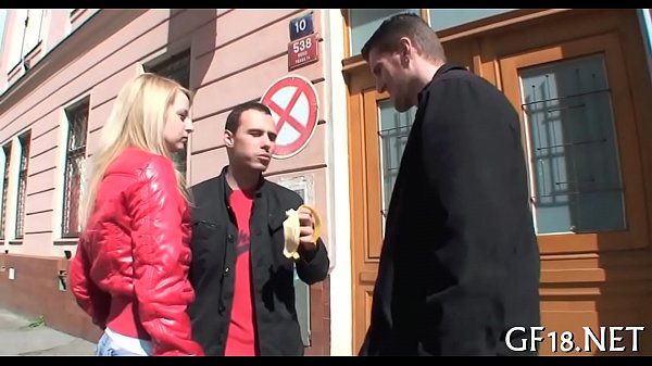 Pretty legal age teenager beauty stands doggy fashion 