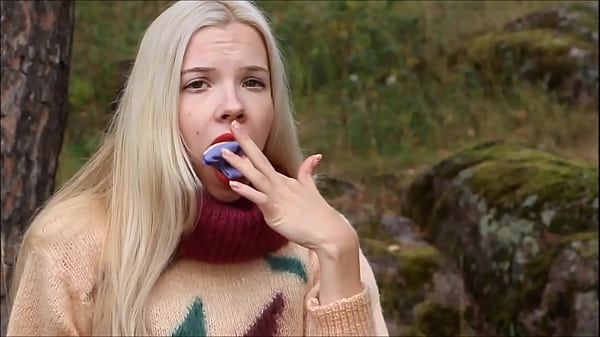 Stunning Blonde Gags Herself In The Great Outdoors thumbnail
