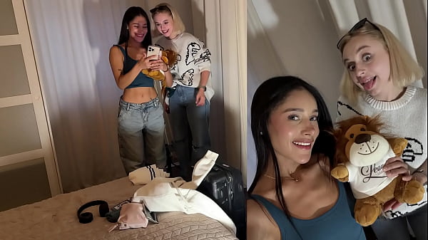 Two hot_beautiful horny_girls try to make a big_cock guycum with a dicechallenge double handjob game