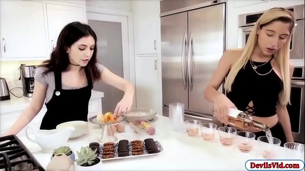 Blonde babe licks her friends pussy soak with milk