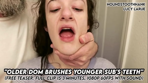 Older dom brushes young subs teeth