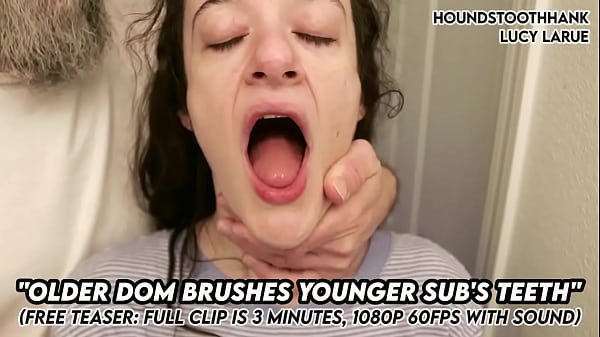 Older dom brushes young subs teeth 