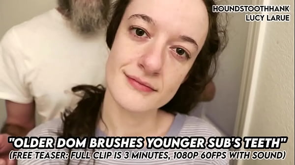 Older dom brushes young subs teeth