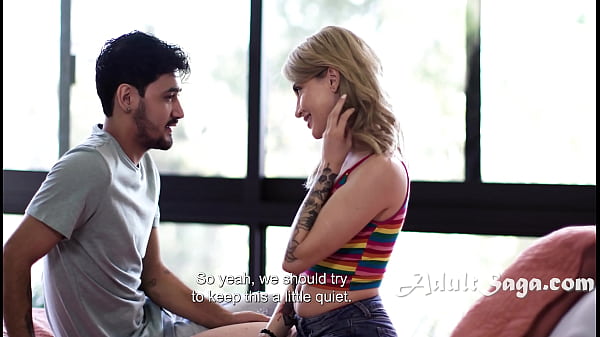 Petite blonde teen sneaks lover from a window 