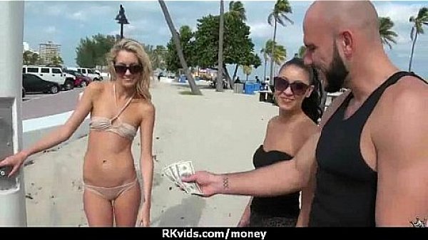 Sexy exhibitionist GFs are paid cash for some public fucking 1 