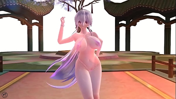 Chica de cabello  blanco bailando en bikini rosa y 