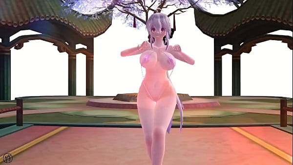 Chica de cabello blanco bailando en bikini rosa y