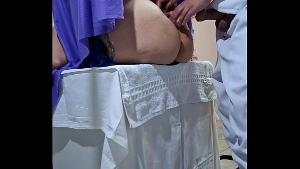 The gynecological exam ends with the patient's orgasm and the doctor's cumshot 