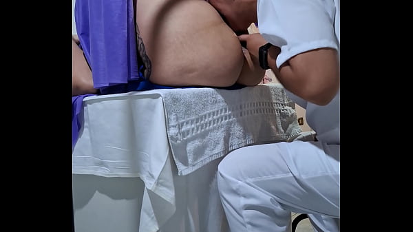 The gynecological exam ends with the patient's orgasm and the doctor's cumshot