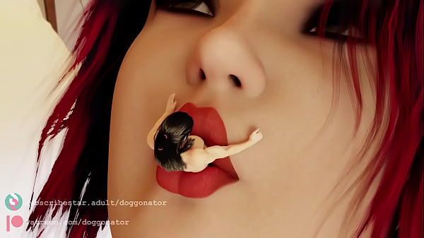 Redhead swallows tiny woman