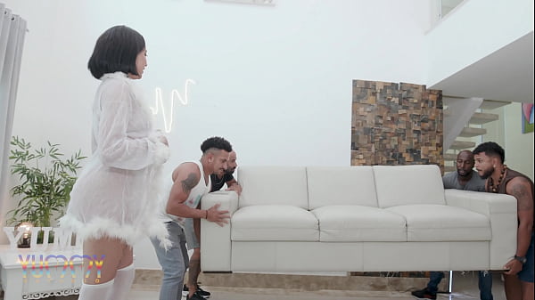 First TAP for the Sexy Brazilian Eva Perez she gets fucked by four big studs with DAP DP TP and lots of pee drinking 