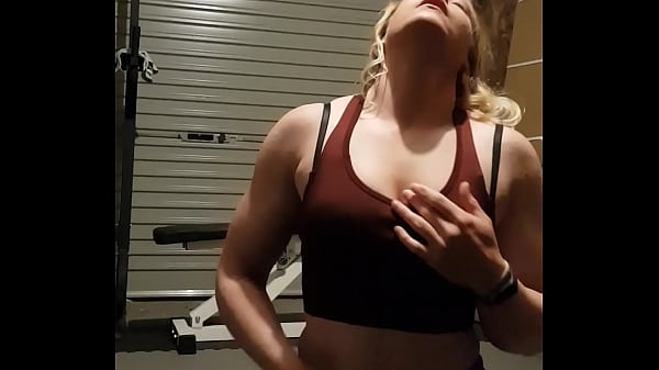 Thick blonde milf striptease in homegym