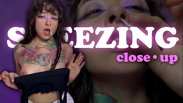 Loud, Wet Sneezes. Close-up. thumbnail