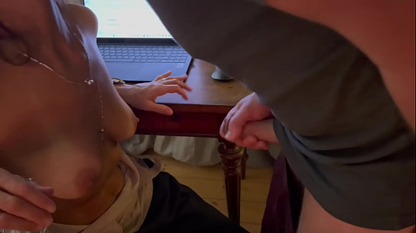 Wife tries to work but horny hubby interrupts her and makes her deepthroat and ends with a facial 